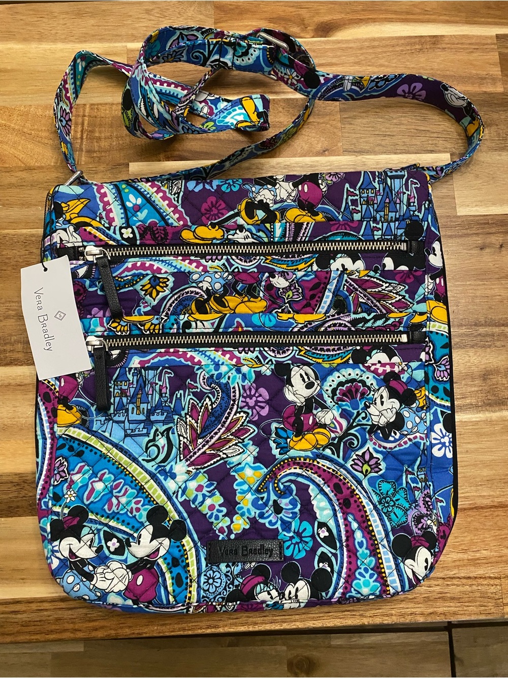 Disney Vera Bradley Triple Zip Hipster Crossbody Mickeys Paisley Celebration